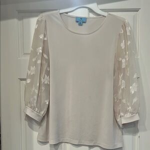 Elegant Cream Top with Sheer Sleeves